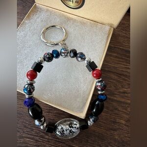 LuckyLu Beaded Bag Charm Silver Black Blue Bracelet Elastic